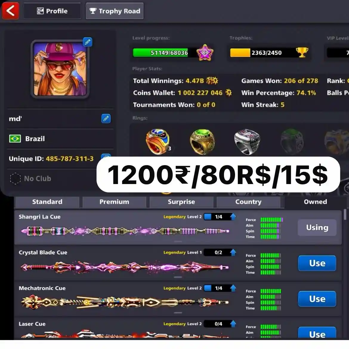 1B Coins for Sell 7 Legendary with Circuit Cue