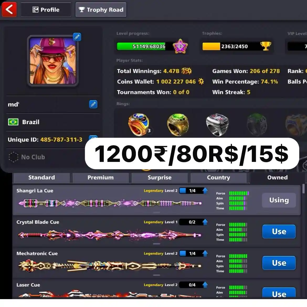 1B Coins for Sell 7 Legendary with Circuit Cue